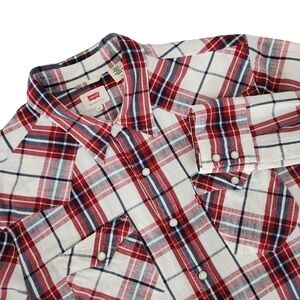 LEVI'S Barstow Western red check snap shirt M cowboy classic fit vintage vibe